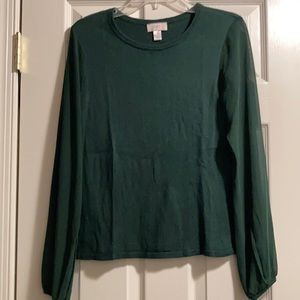 🔵🔵 LOFT Women’s Green Sweater with Sheer Sleeves (size S)